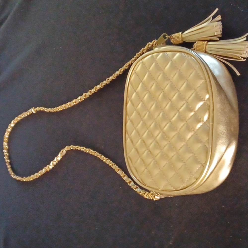 Vintage 1990s Metallic Gold Quilted Crossbody Purse